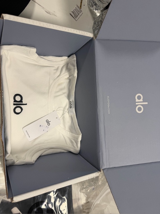 ALO Yoga Tops - ALO Yoga White Ribbed Tank Top with Black Logo